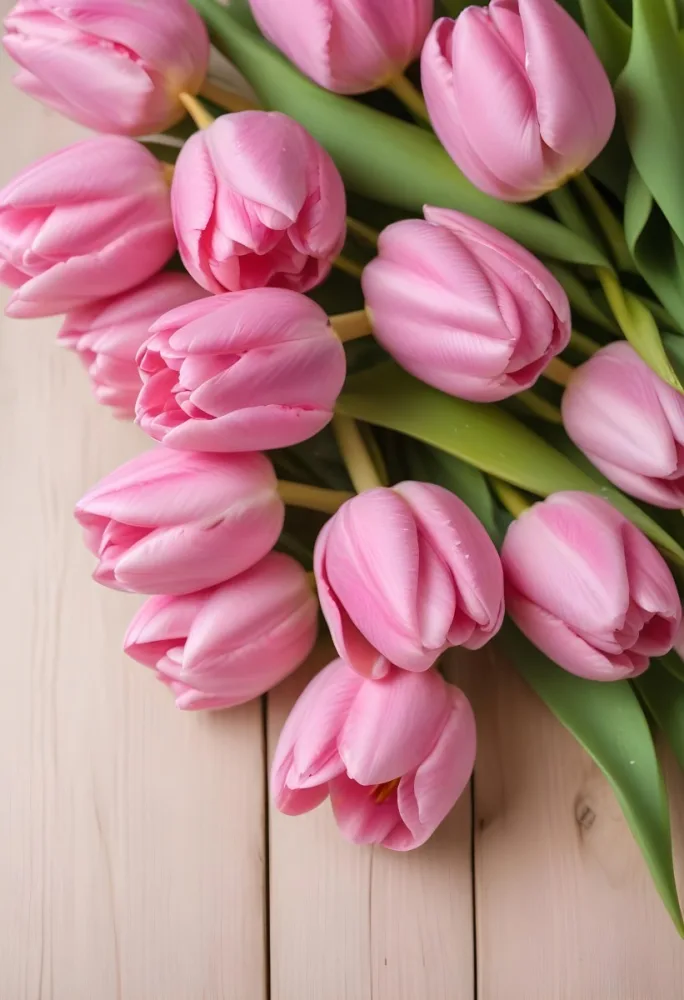 A Pink Tulip Flower With Green Stems In Front Of A Blank White Paper Sheet 98 Dc74