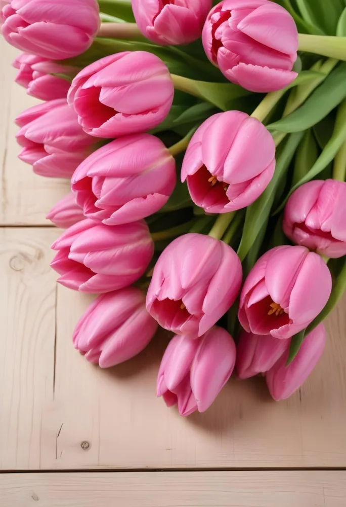 A Pink Tulip Flower With Green Stems In Front Of A Blank White Paper Sheet 99 Ba6d