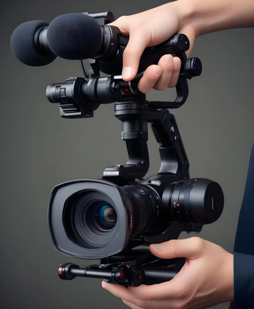 A Professional Camera With A Gimbal Stabilizer Being Held By A Person S Hand 1 Ed93