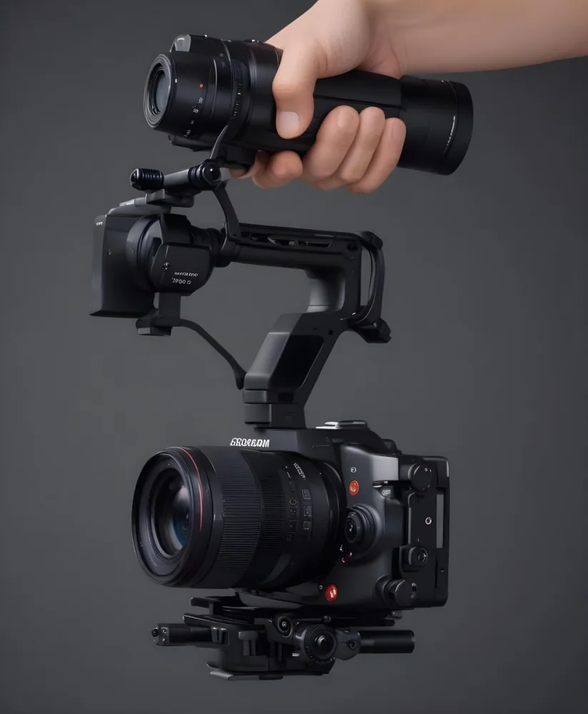 A Professional Camera With A Gimbal Stabilizer Being Held By A Person S Hand 2 7007