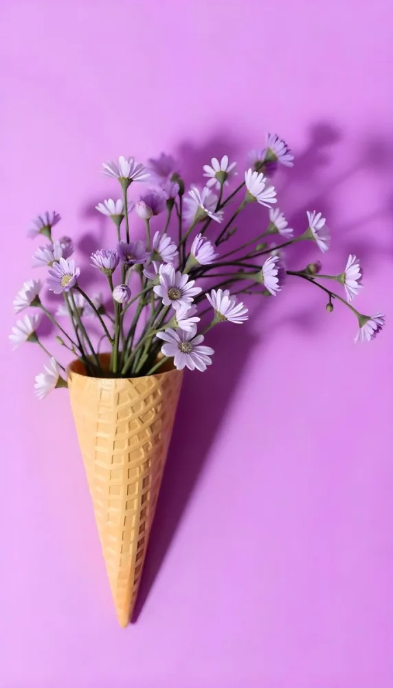 A Scoop Of Purple Ice Cream In A Waffle Cone Topped With Fresh Purple Flowers 12 42e2