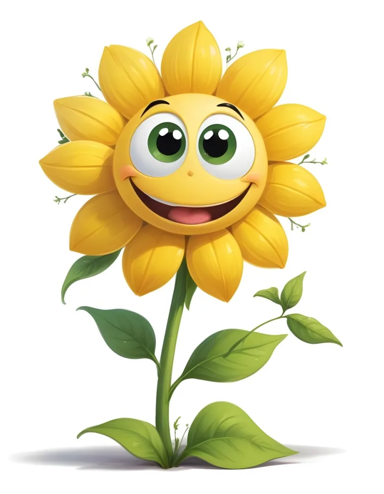 A Smiling Yellow Sunflower With A Happy Cartoon Face Surrounded By Green Leaves Against A Dark Background 3 Deb0