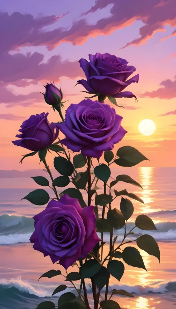 A Vertical Arrangement Of Purple Roses
