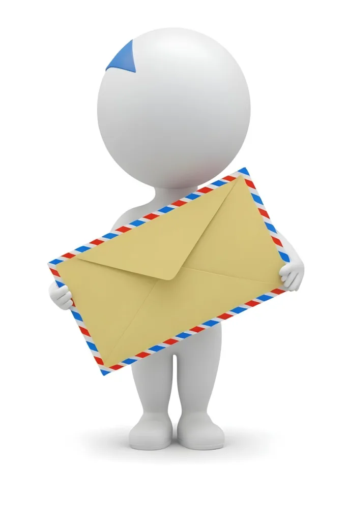 A White 3d Figure Holding An Airmail Envelope With A Colorful Border 10 4e3c