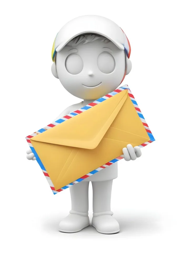 A White 3d Figure Holding An Airmail Envelope With A Colorful Border 11 5490