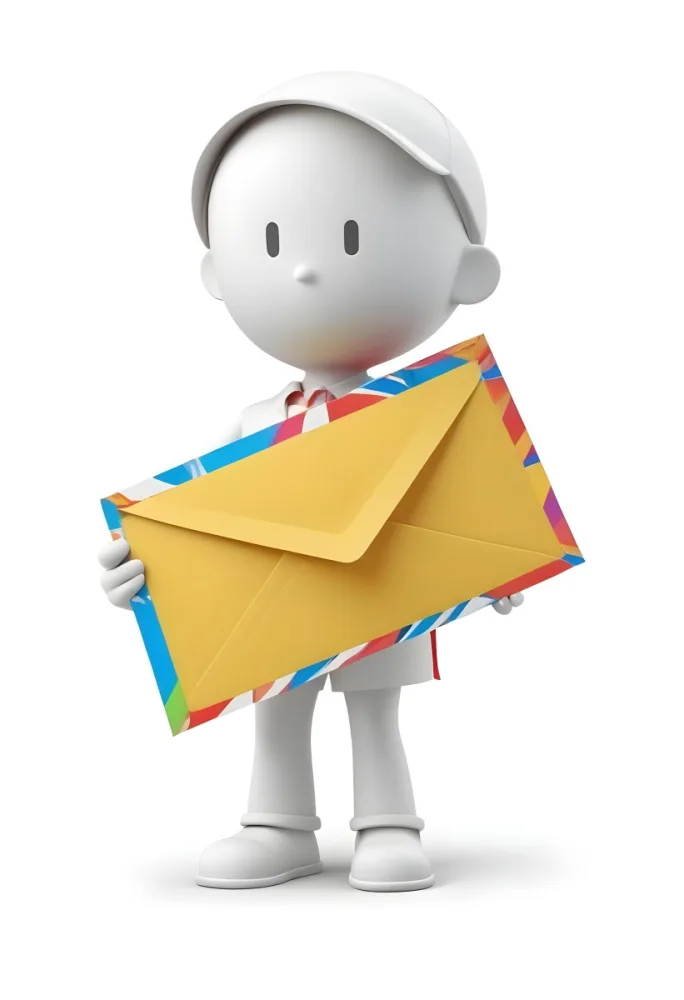 A White 3d Figure Holding An Airmail Envelope With A Colorful Border 12 0050