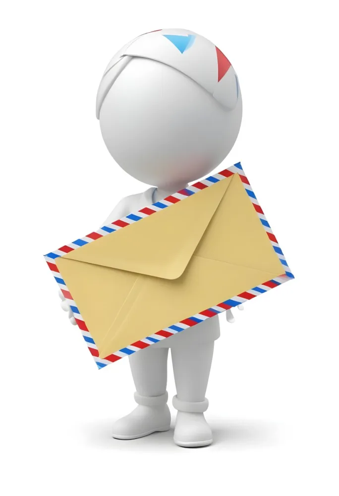 A White 3d Figure Holding An Airmail Envelope With A Colorful Border 3 5177