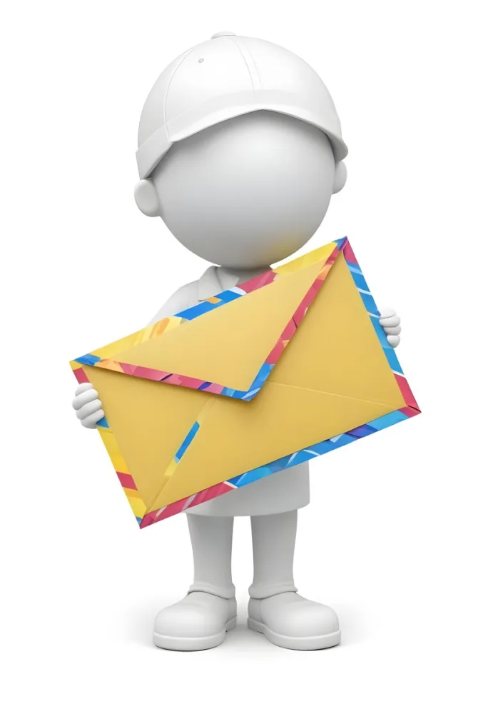 A White 3d Figure Holding An Airmail Envelope With A Colorful Border 4 3c01