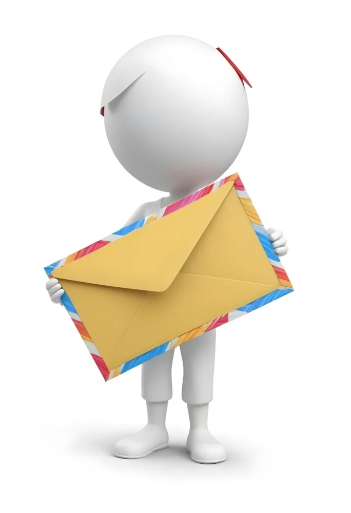 A White 3d Figure Holding An Airmail Envelope With A Colorful Border 5 8b9e