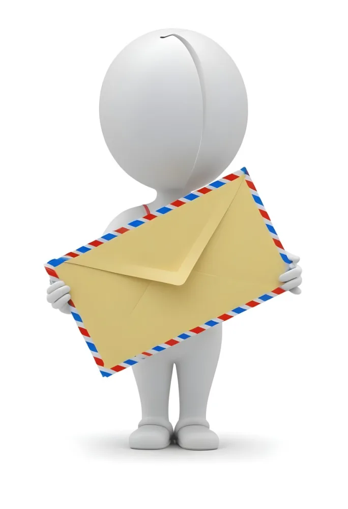 A White 3d Figure Holding An Airmail Envelope With A Colorful Border 7 78cb