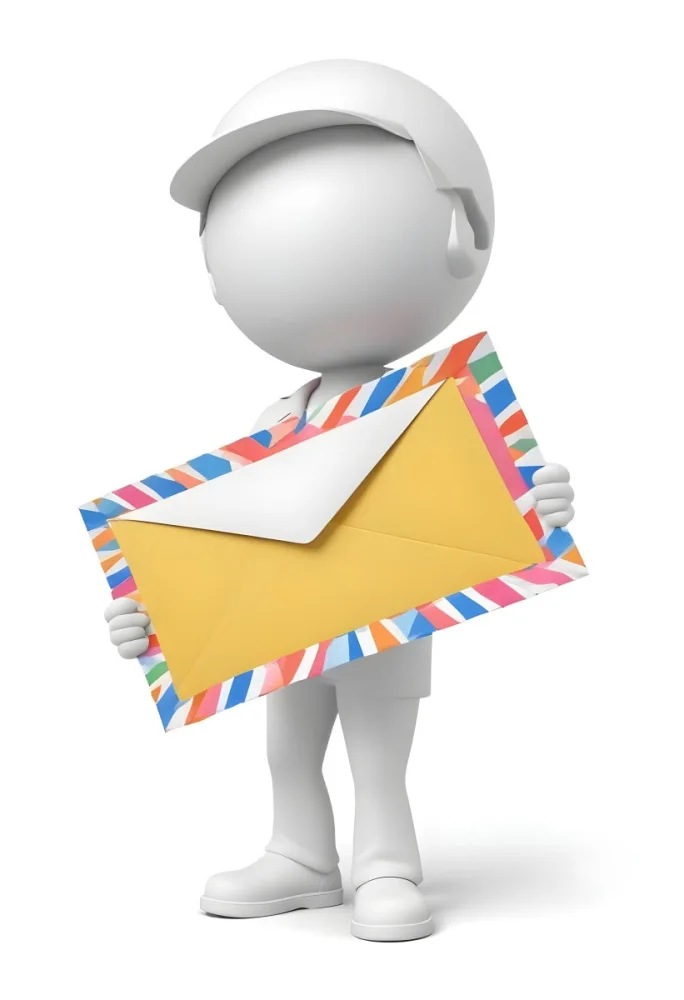 A White 3d Figure Holding An Airmail Envelope With A Colorful Border 8 088a