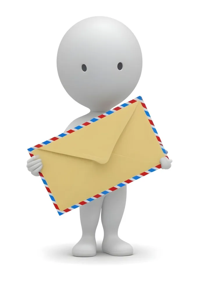 A White 3d Figure Holding An Airmail Envelope With A Colorful Border 9 953e