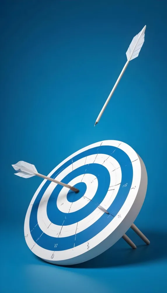 A White And Blue Target With An Arrow In The Center On A Blue Background 5 3eec
