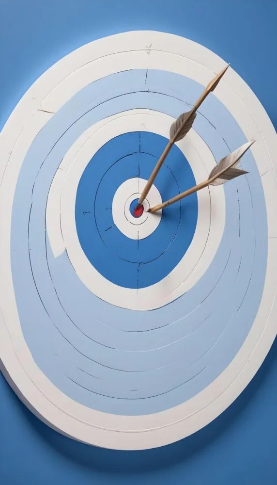 A White And Blue Target With An Arrow In The Center On A Blue Background 6 9d3e