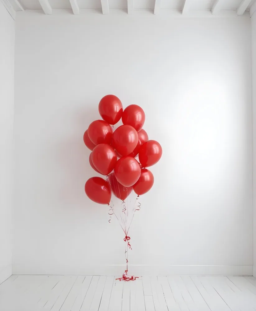 A White Blank Canvas With Red Balloons Floating Above It Against A Plain White Wall Background 2 10dd