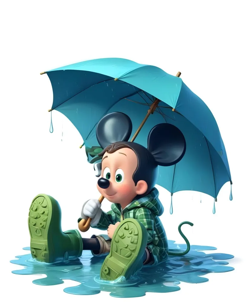 A Young Boy With Brown Hair Wearing A Green And White Striped Outfit Holding A Green Watering Can And Standing Under A Blue And Green Umbrella In The Rain 15 Fc07