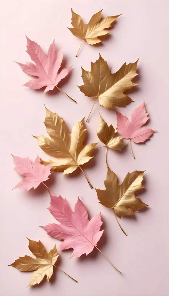 Assorted Pink And Gold Autumn Leaves On A Pink Background 7 1160