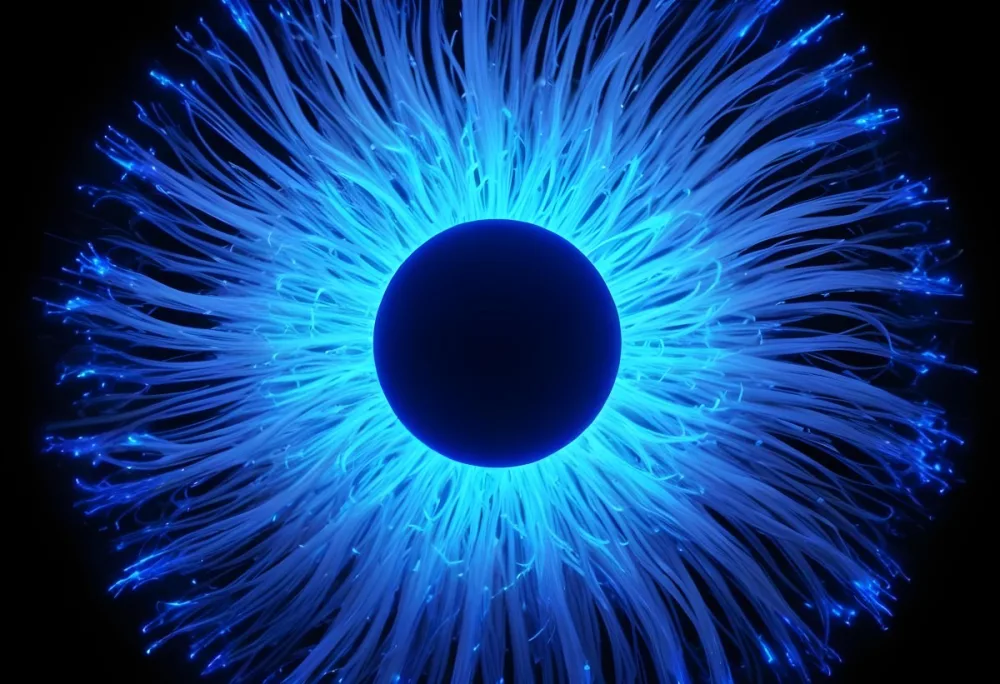 Black Sphere With Blue Glowing Tendrils Emanating Outwards Creating A Mesmerizing And Abstract Composition Against A Dark Background 7 00bf