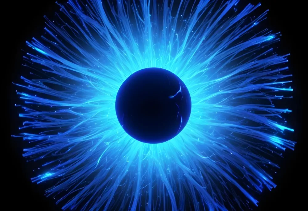 Black Sphere With Blue Glowing Tendrils Emanating Outwards Creating A Mesmerizing And Abstract Composition Against A Dark Background 70 Beab