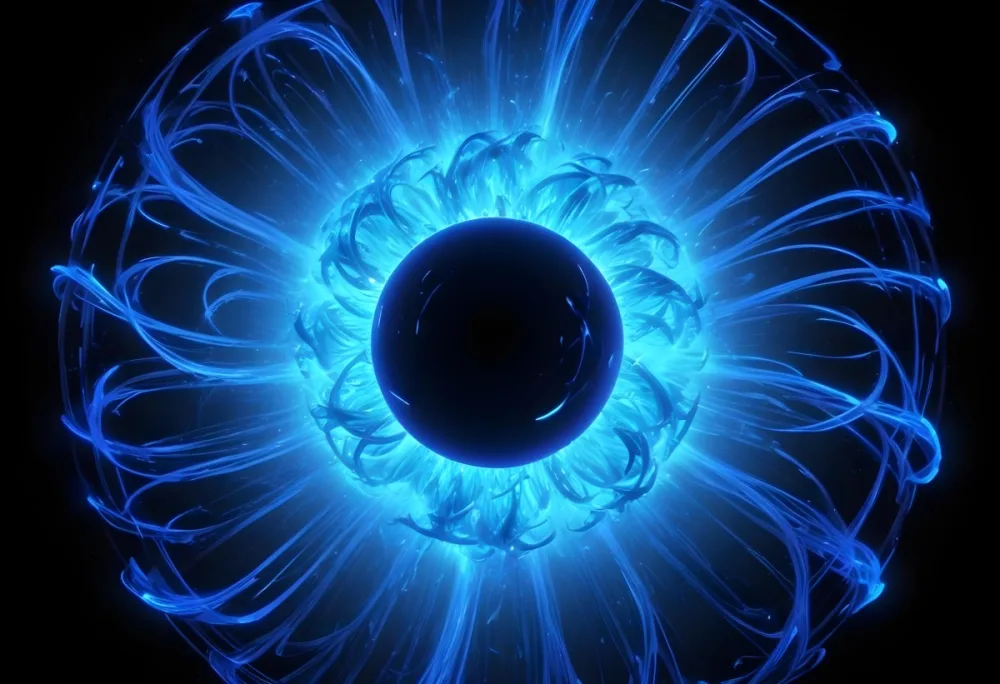 Black Sphere With Blue Glowing Tendrils Emanating Outwards Creating A Mesmerizing And Abstract Composition Against A Dark Background 8 0ece