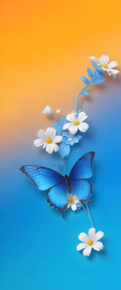 Blue Butterfly With White Flowers Against A Colorful Gradient Background 8 B28a