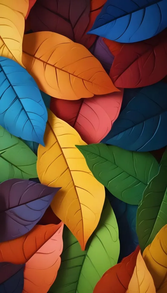 Colorful Abstract Leaves In Various Shades Of Green Yellow Orange Red Blue And Purple Overlapping Each Other 14 0e47