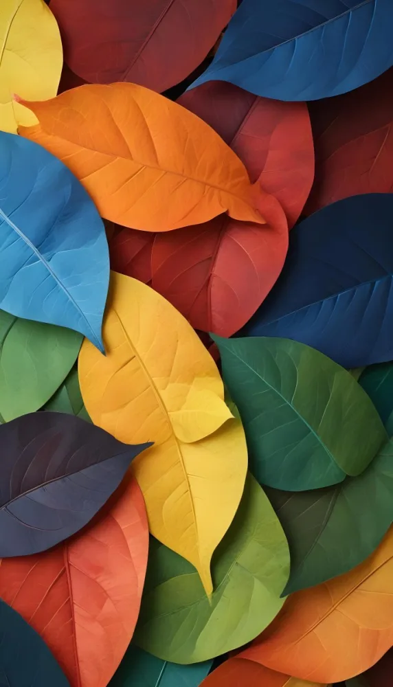 Colorful Abstract Leaves In Various Shades Of Green Yellow Orange Red Blue And Purple Overlapping Each Other 143 3dff