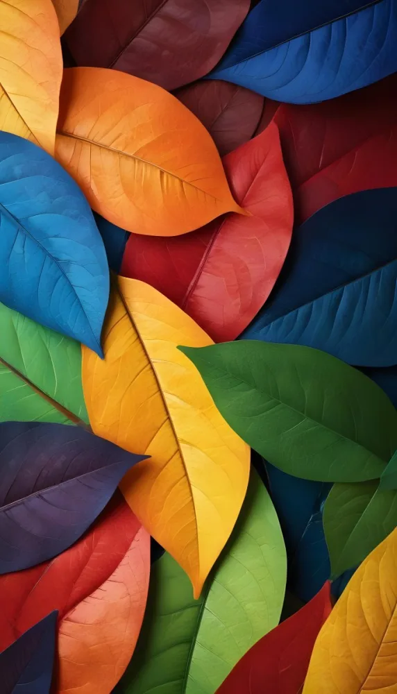 Colorful Abstract Leaves In Various Shades Of Green Yellow Orange Red Blue And Purple Overlapping Each Other 147 Bb10