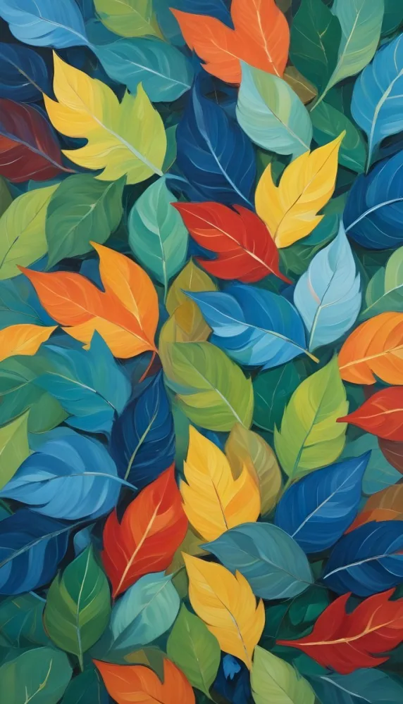 Colorful Abstract Leaves In Various Shades Of Green Yellow Orange Red Blue And Purple Overlapping Each Other 171 529e