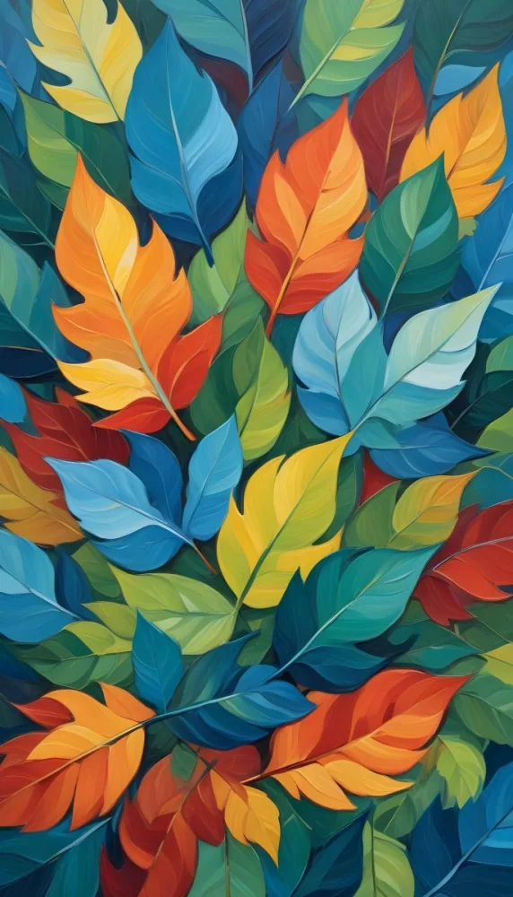 Colorful Abstract Leaves In Various Shades Of Green Yellow Orange Red Blue And Purple Overlapping Each Other 233 1628