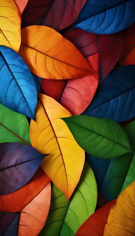 Colorful Abstract Leaves In Various Shades Of Green Yellow Orange Red Blue And Purple Overlapping Each Other 33 8fd9