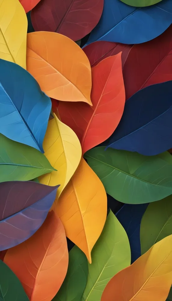 Colorful Abstract Leaves In Various Shades Of Green Yellow Orange Red Blue And Purple Overlapping Each Other 89 27ef