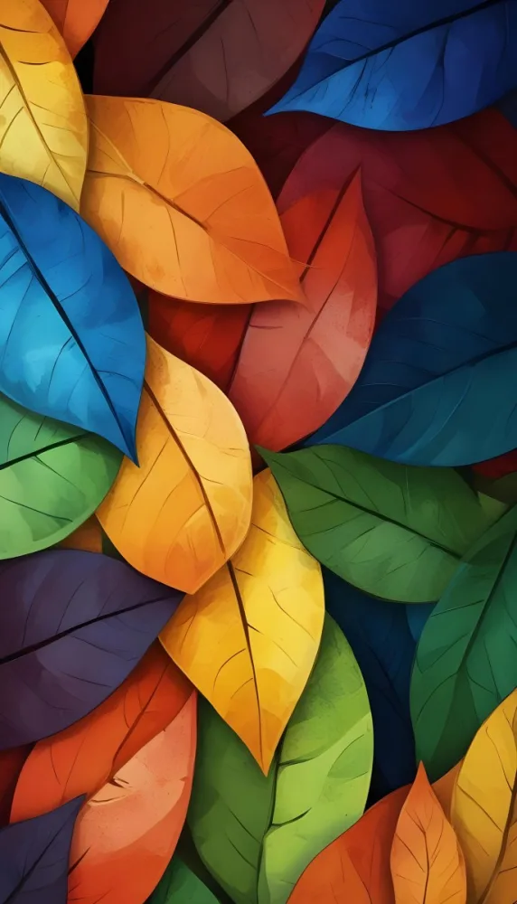 Colorful Abstract Leaves In Various Shades Of Green Yellow Orange Red Blue And Purple Overlapping Each Other 9 62ed