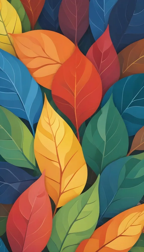 Colorful Abstract Leaves In Various Shades Of Green Yellow Orange Red Blue And Purple Overlapping Each Other 90 A64e