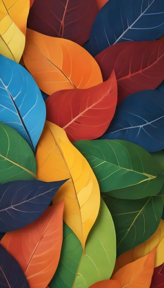 Colorful Abstract Leaves In Various Shades Of Green Yellow Orange Red Blue And Purple Overlapping Each Other 92 536e