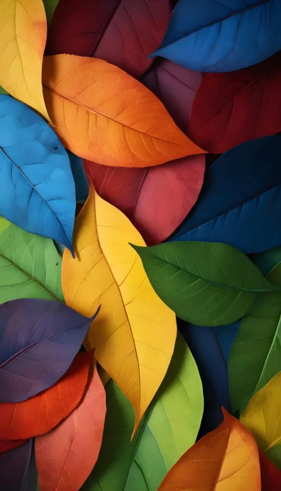 Colorful Abstract Leaves In Various Shades Of Green Yellow Orange Red Blue And Purple Overlapping Each Other 95 9b17