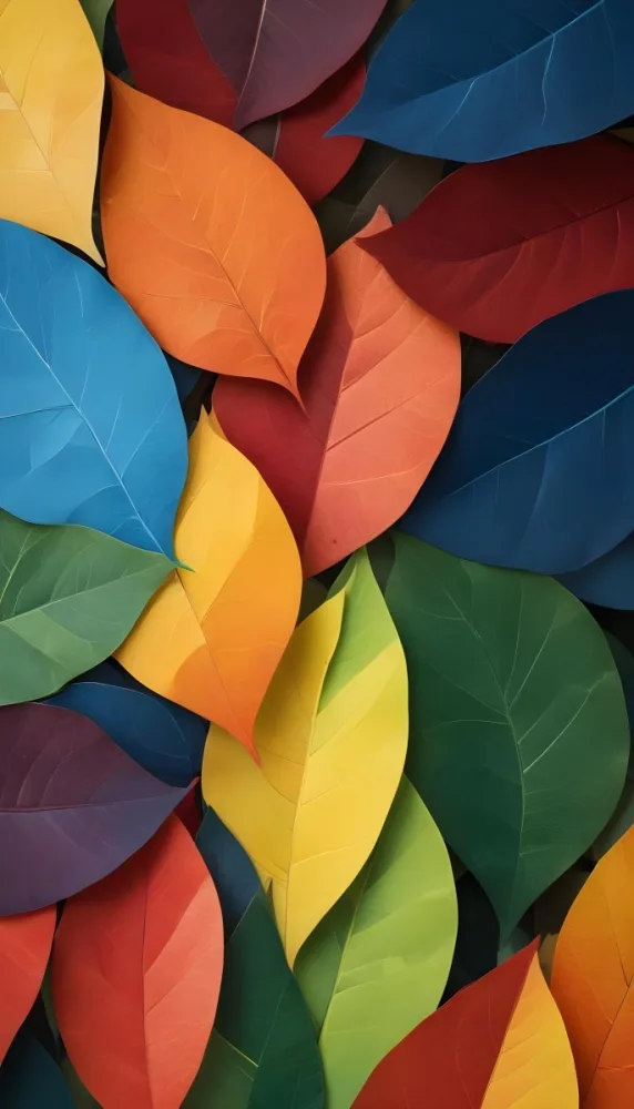 Colorful Abstract Leaves In Various Shades Of Green Yellow Orange Red Blue And Purple Overlapping Each Other 98 1470