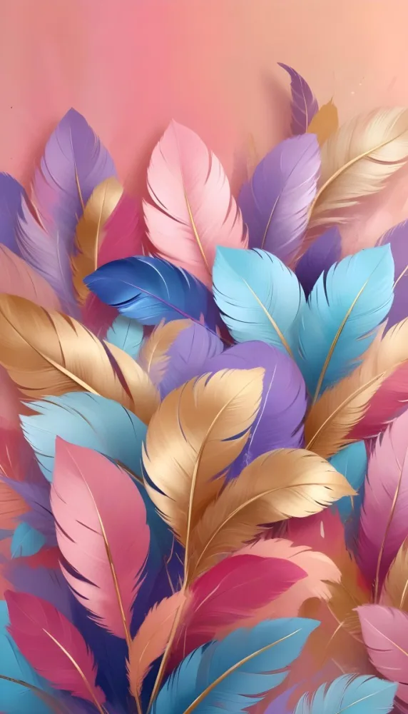 Colorful Feathers In Shades Of Pink Blue And Gold Arranged In A Decorative Pattern 114 2de8