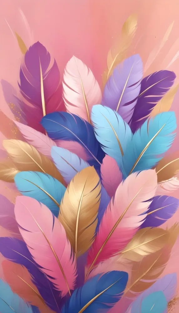 Colorful Feathers In Shades Of Pink Blue And Gold Arranged In A Decorative Pattern 16 F6b6