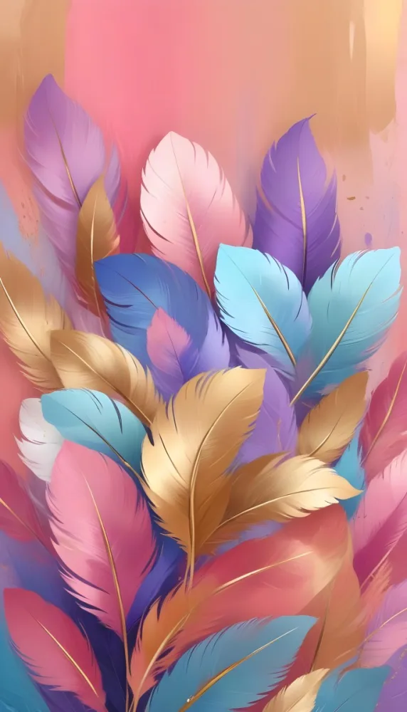 Colorful Feathers In Shades Of Pink Blue And Gold Arranged In A Decorative Pattern 169 54c7