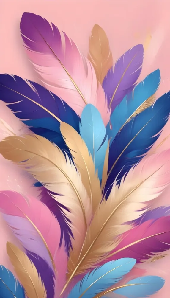 Colorful Feathers In Shades Of Pink Blue And Gold Arranged In A Decorative Pattern 214 91d0