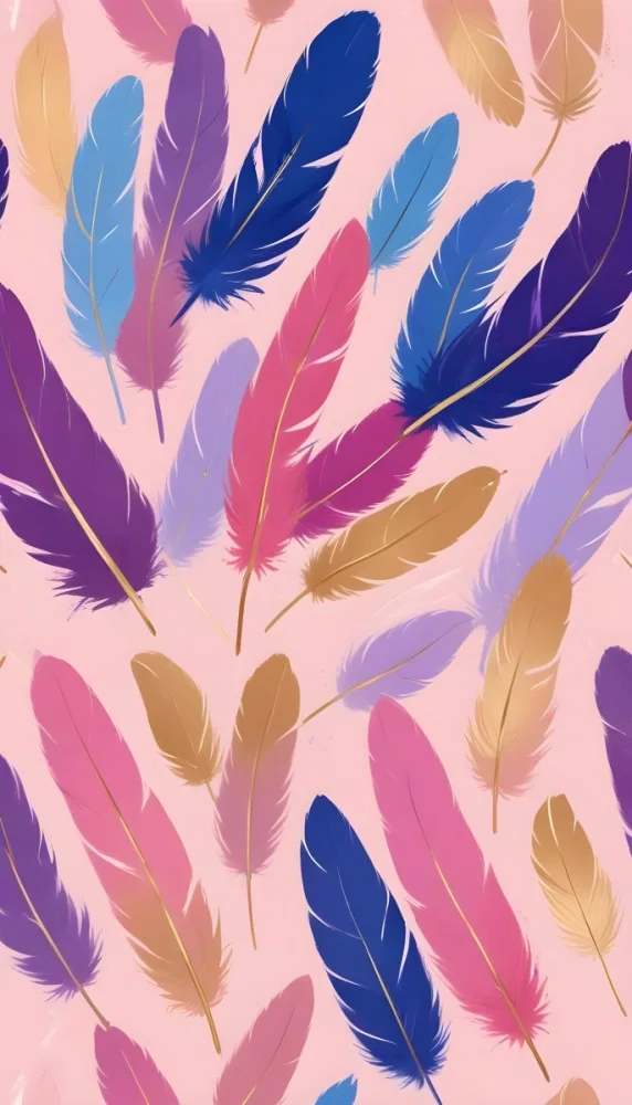 Colorful Feathers In Shades Of Pink Blue And Gold Arranged In A Decorative Pattern 251 E988