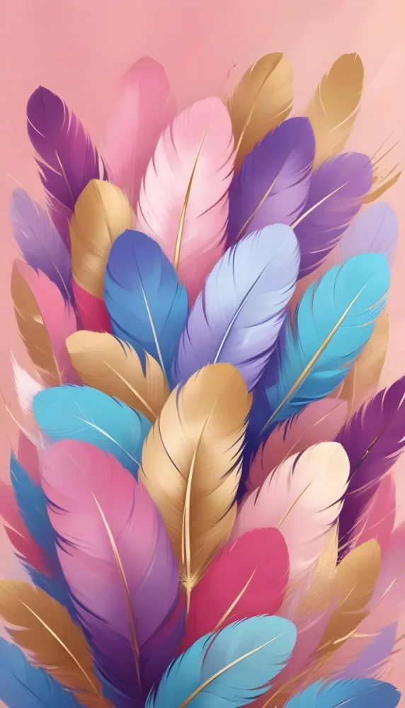 Colorful Feathers In Shades Of Pink Blue And Gold Arranged In A Decorative Pattern 271 Fab1