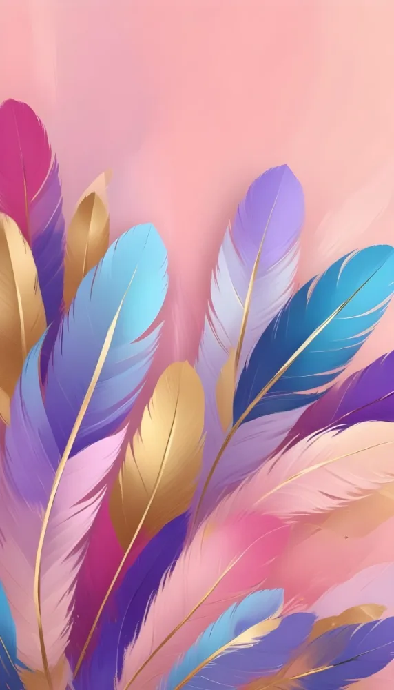 Colorful Feathers In Shades Of Pink Blue And Gold Arranged In A Decorative Pattern 280 9138