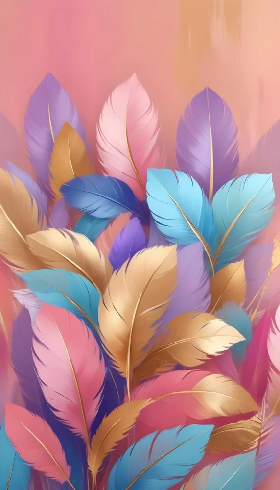 Colorful Feathers In Shades Of Pink Blue And Gold Arranged In A Decorative Pattern 297 9091