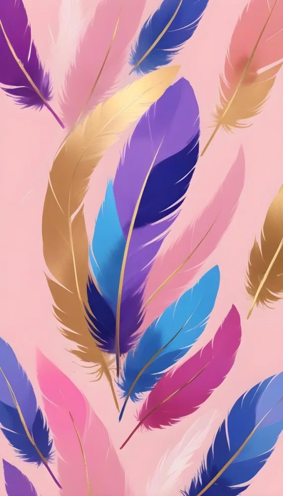 Colorful Feathers In Shades Of Pink Blue And Gold Arranged In A Decorative Pattern 348 B678