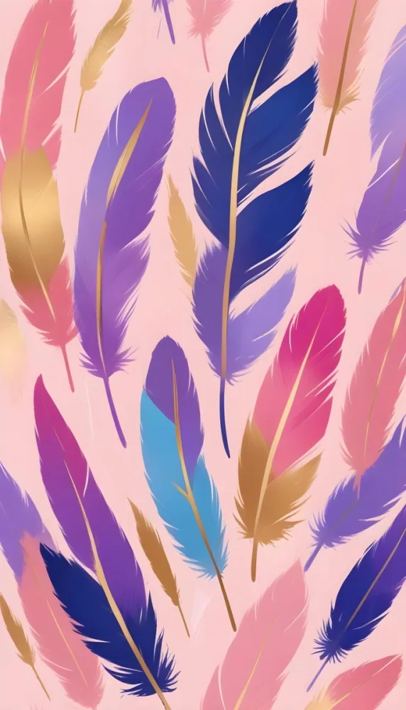 Colorful Feathers In Shades Of Pink Blue And Gold Arranged In A Decorative Pattern 386 61fe