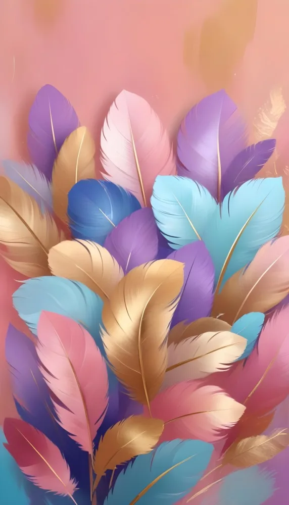 Colorful Feathers In Shades Of Pink Blue And Gold Arranged In A Decorative Pattern 85 0784