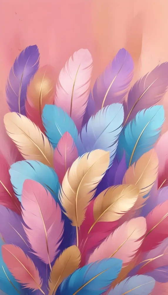 Colorful Feathers In Shades Of Pink Blue And Gold Arranged In A Decorative Pattern 94 Dc13