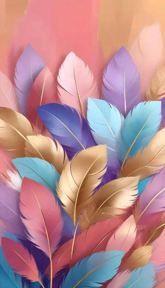 Colorful Feathers In Shades Of Pink Blue And Gold Arranged In A Decorative Pattern 95 E458